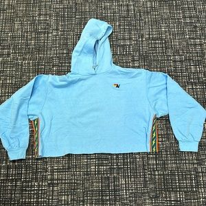 Aviator Nation cropped turquoise hoody size large
